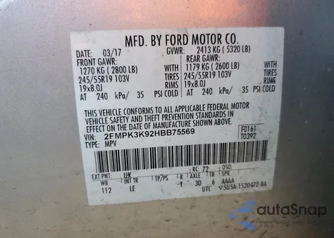 2017 Ford Edge Titanium z USA, uszkodzony, nr VIN 2FMPK3K92HBB75569